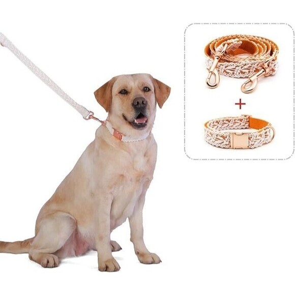 Dog Collar and Leash Set, Cotton Lace Handmade 4-5 FT Adjustable Comfortable L - Picture 5 of 6